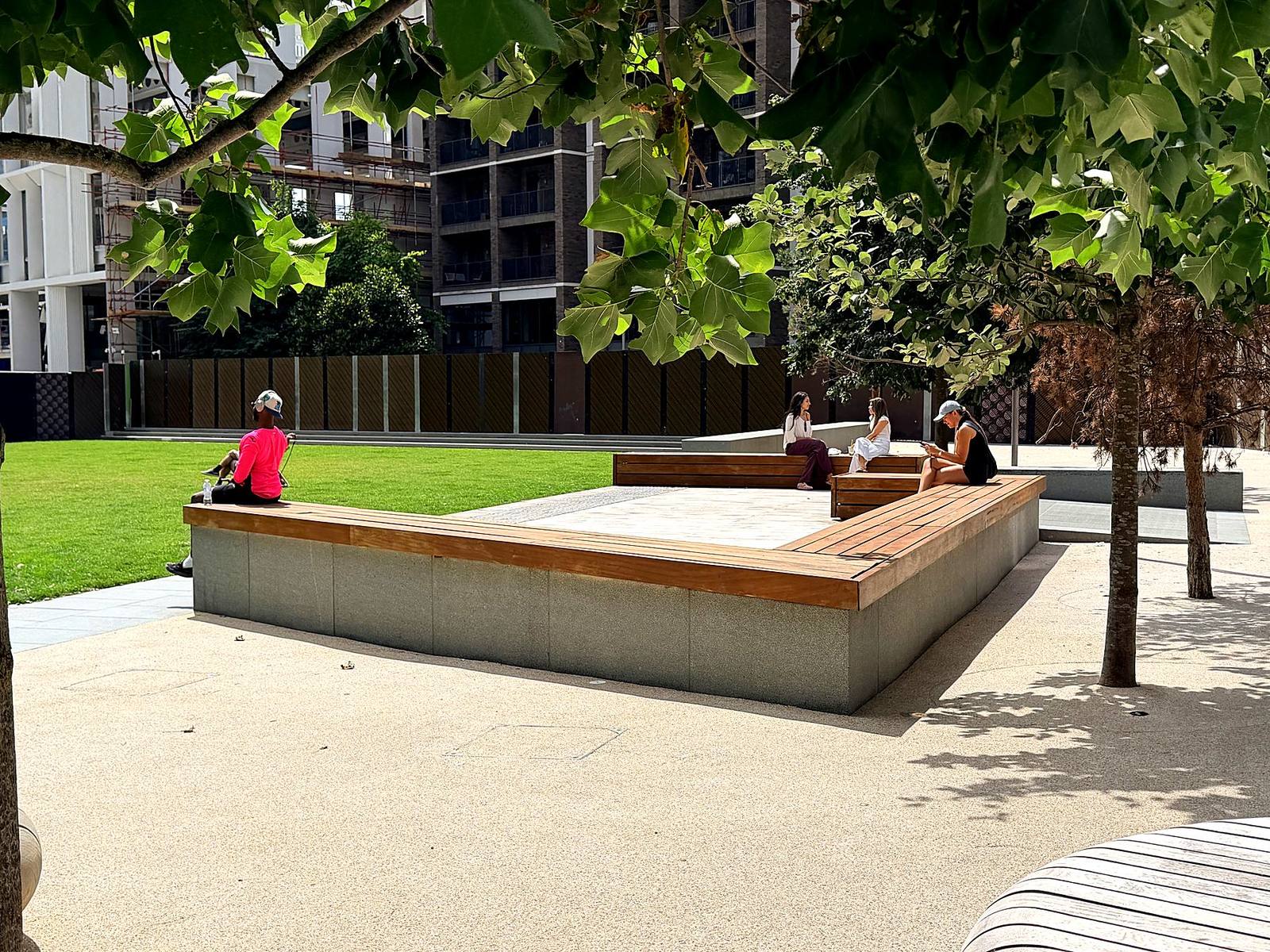 Shared seating and gardens at Embassy Gardens